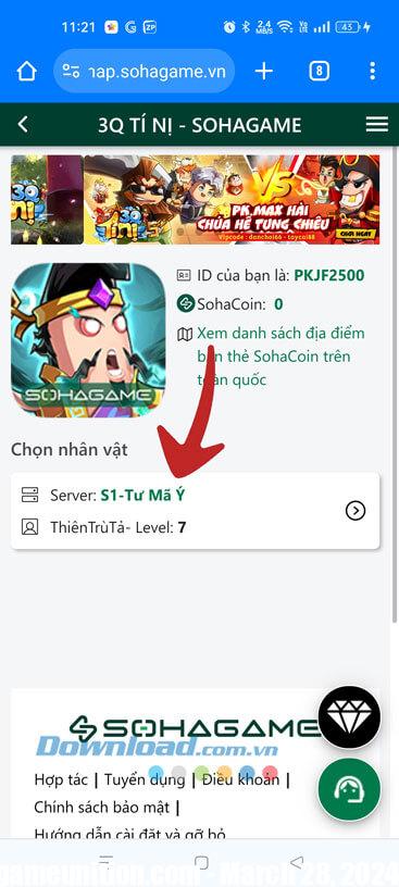 Click and select Server and 3Q Ti Ni game account name