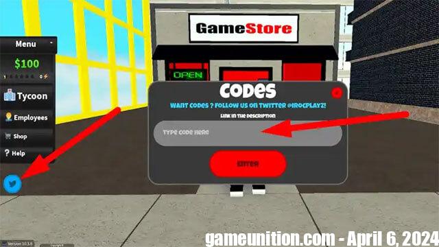 Instructions for entering Game Store Tycoon code