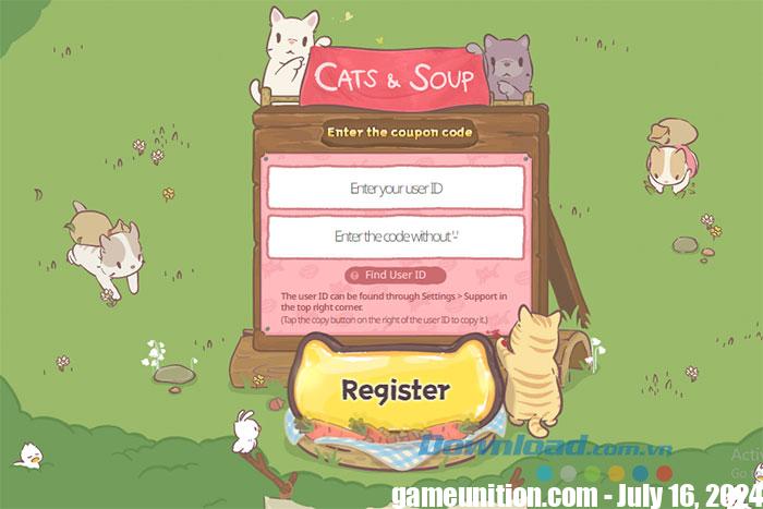 Enter your user ID and game code Cats & Soup: Fluffy Town 